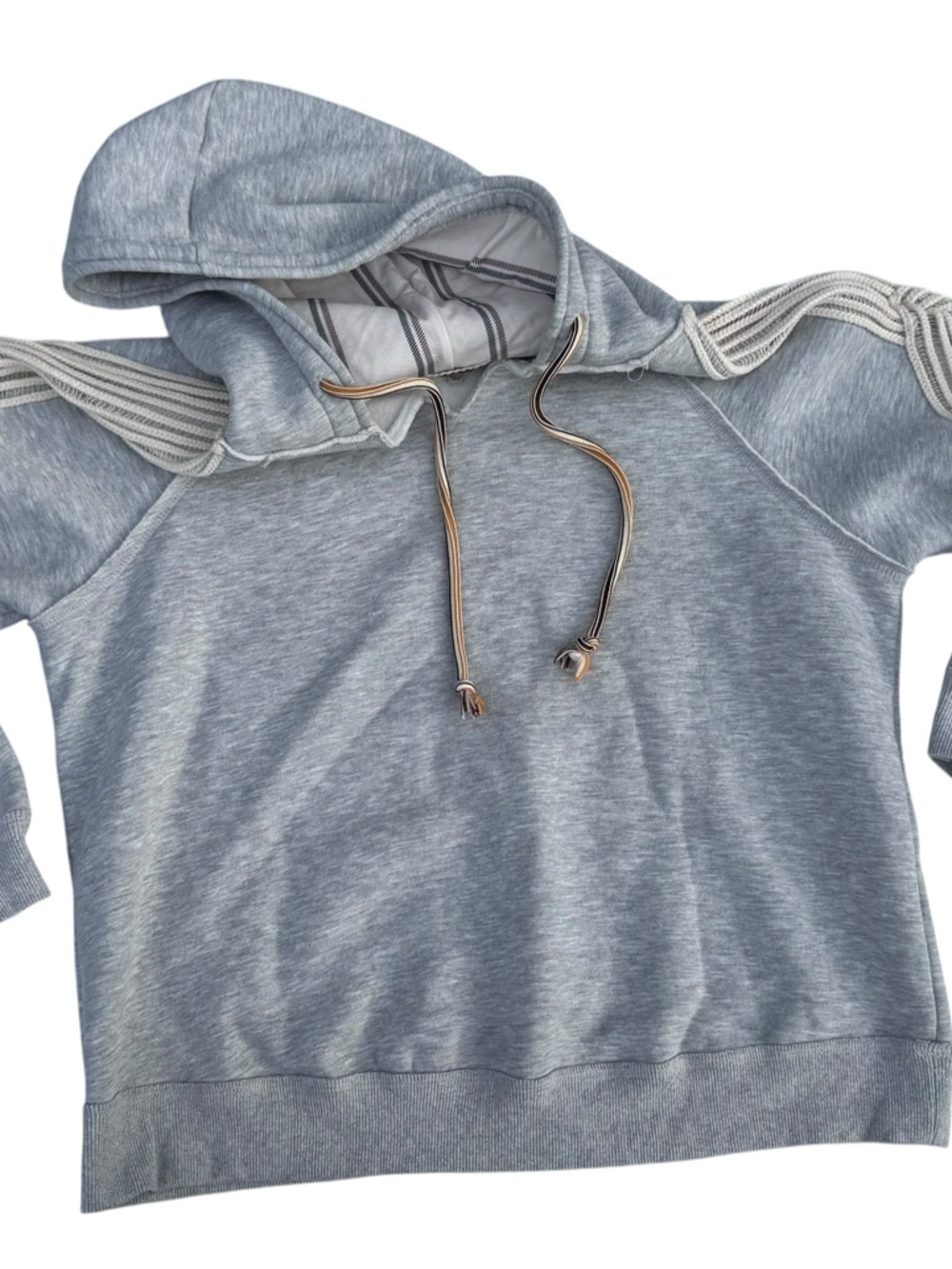 gimmicks by BKE Heather Gray Hooded Sweatshirt, contrast details crochet Sz M